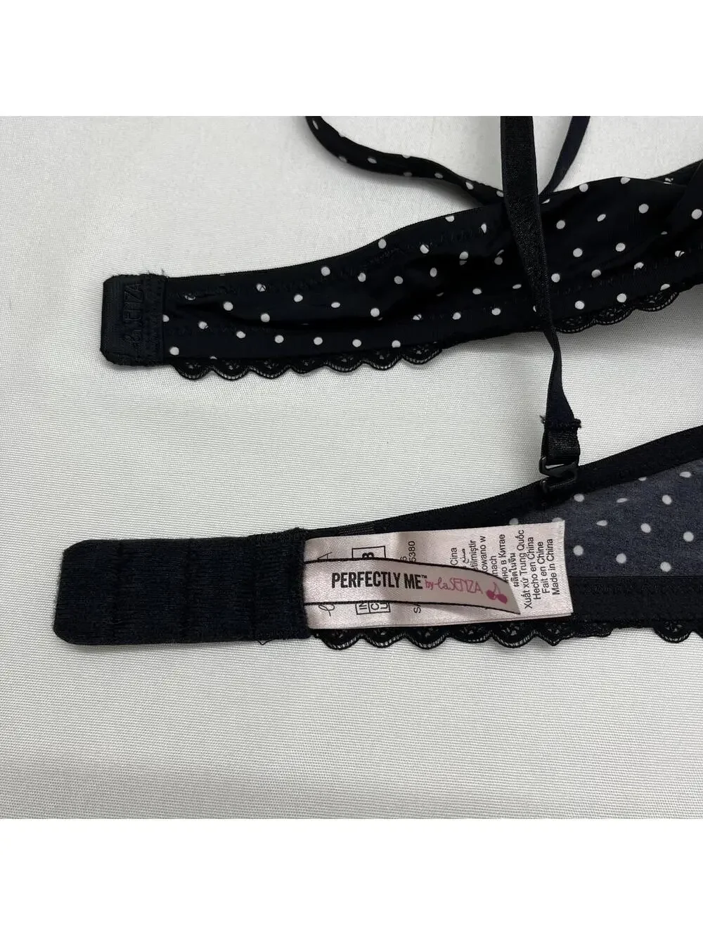 Y2K La Senza Black White Polka Dot Laced Bra With Pink Bow Sz 36B Scene Goth - Picture 5 of 9